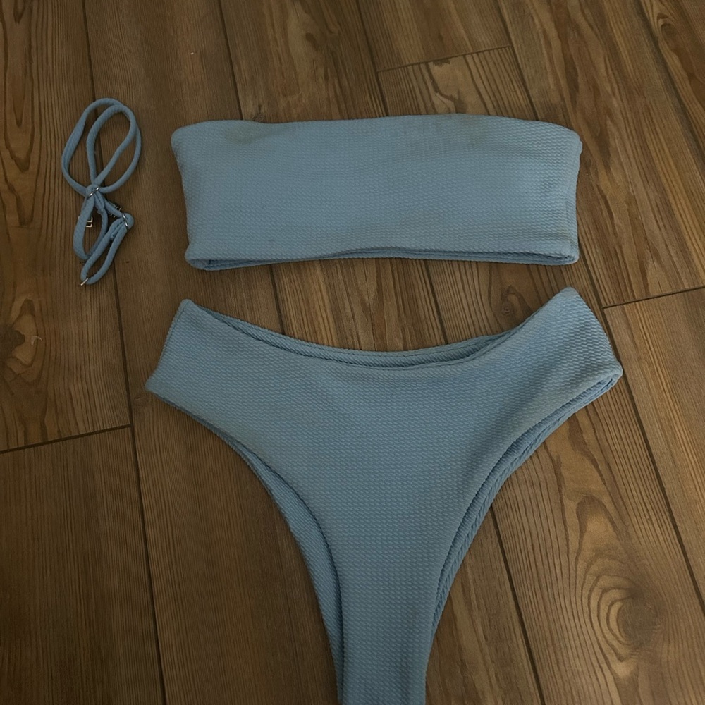Blue Bandeau Bikini Set